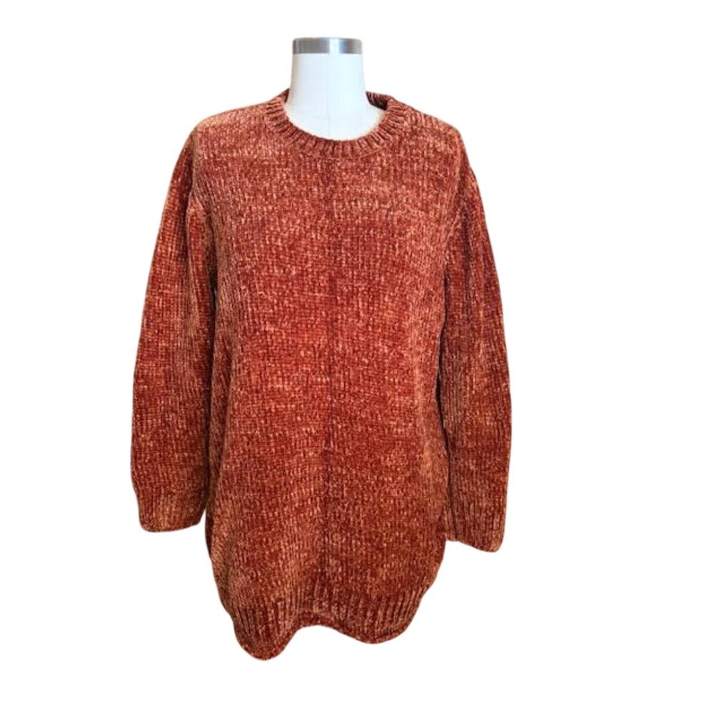Woman Within Chenille Sweater Medium 14/16 Burnt Orange Cozy Soft Knit Pullover